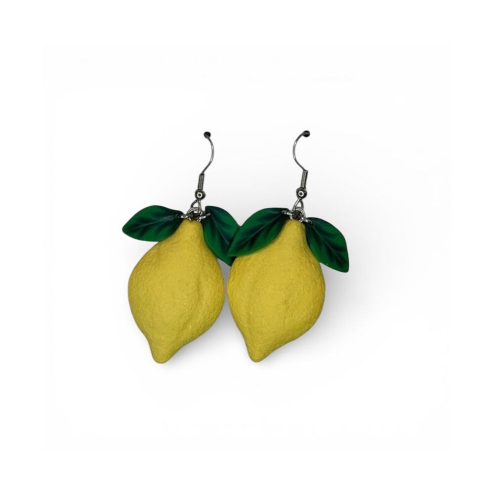 Lemon Drop Earrings Yellow Fruit Dangle Handmade Citrus Fruitcore Cottagecore